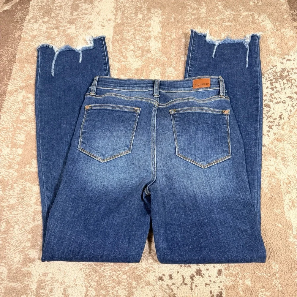 JUDY BLUE Stretch Bootcut Denim Jeans Womens 7/28‎ Raw Hem Blue Fade